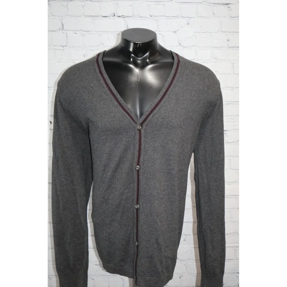 Banana Republic Cardigan Mens XL Gray V-Neck Cotton Wool Blend Front Button